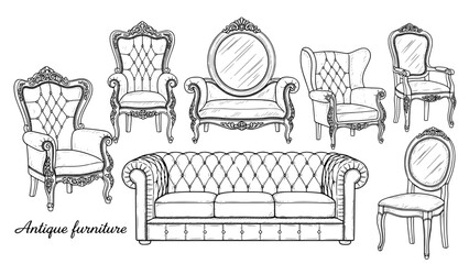 Antique furniture sketch set © Îkhlas Art Zøne