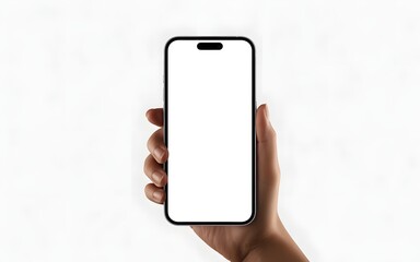 Hand Holding Smartphone Mockup with Blank Screen Isolated on White Background for Mobile App UI Design