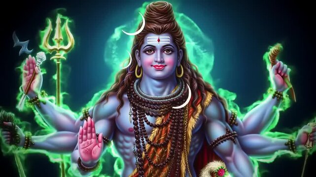 Hindu God Shiva with divine, and digital art.