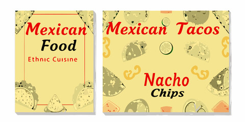 Colorful mexican food flyer designs featuring tacos nachos and ethnic cuisine