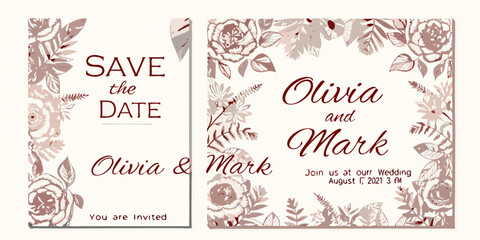Elegant save the date cards with floral design and calligraphy
