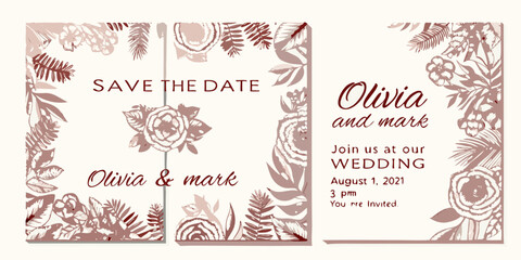 Elegant save the date cards with floral botanical illustrations wedding design