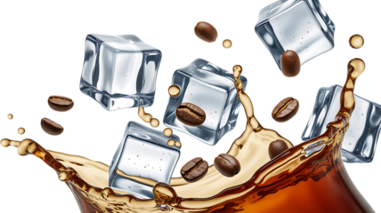 Iced coffee splash with beans and ice cubes a refreshing beverage presentation