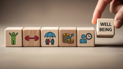 Blocks representing well-being concepts