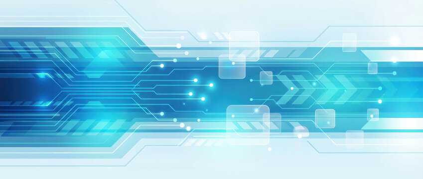Technology background abstract digital design modern concept with blue circuit line arrow pattern and glowing square shape for futuristic data flow Abstract technology background concept - Powered by Adobe