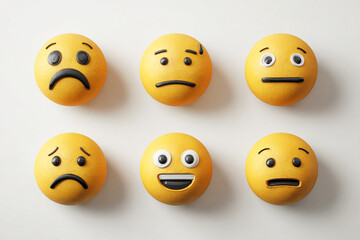 Obraz premium Set of emoticon faces expressing various emotions on white background