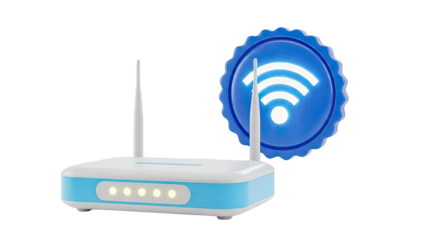 3D Render of WiFi Router with Glowing WiFi Symbol