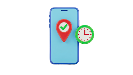 3D Smartphone with Location Pin and Clock Icons