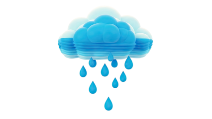 Blue 3D Rain Cloud with Falling Water Drops