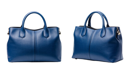 Naklejka premium Front view and side view of leather bag with top handle isolated on a white background.