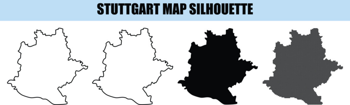 Stuttgart map silhouette vector outline illustration including administrative border contour black solid and pixelated art