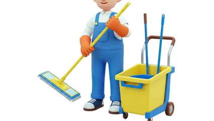 3D Cartoon Cleaner with Mop and Cleaning Cart