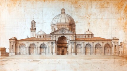 Architectural Masterpiece: A Detailed Rendering of a Grand Basilica