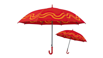 Red umbrellas with yellow wavy pattern