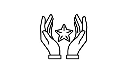 Fototapeta premium Open Hands Holding Star Icon – Minimal Black and White Line Symbol