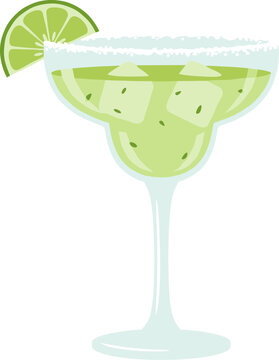Simple Flat Style Margarita Cocktail Drink With Lime Garnishing Illustration