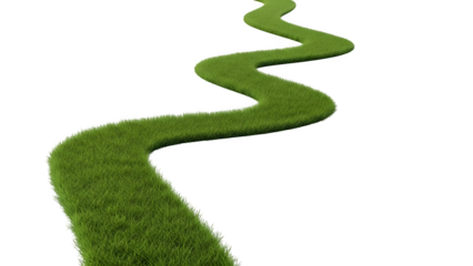 Winding green grass path isolated on transparent background