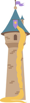 Cartoon Fairytale Tower with Long Braid Illustration for Children Storybook