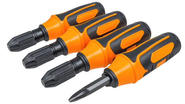 Set of Four Screwdrivers with Ergonomic Handles for Precision and Comfort in Household or Professional Use