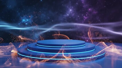 Futuristic Stage with Nebula Background for Product Showcase.