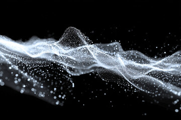 Dynamic wave of sparkling particles on black background