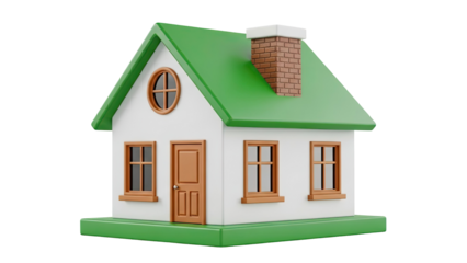 Cartoon house with green roof and white walls