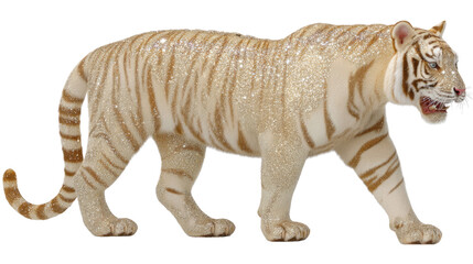 Obraz premium Majestic White Tiger Walking with Glittering Fur Under Bright Lighting in a Natural Setting