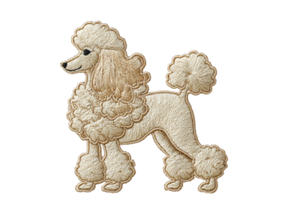 Elegant poodle embroidered patch on black background for fashion design