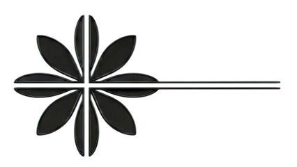 Black stylized flower design element with horizontal lines