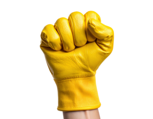 Yellow Safety Work Glove Fist, Industrial Protection Concept, Isolated PNG.