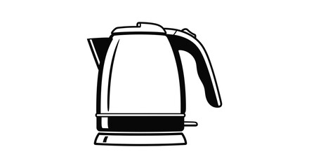 A simple black and white depiction of a classic electric kettle in bold silhouette