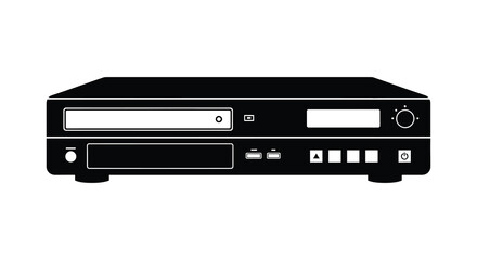 Obraz premium A stark black silhouette of a vintage vhs player showcasing retro technology and design silhouette