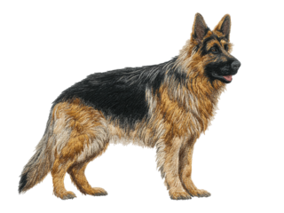 Majestic German Shepherd standing confidently on black background