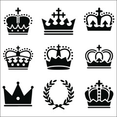 Obraz premium Royal crowns and laurel wreath symbols in black