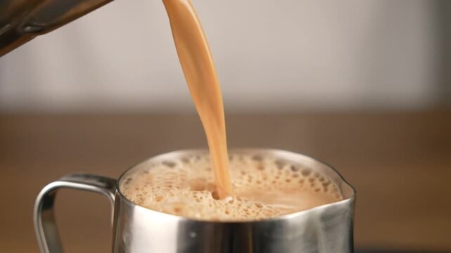 Cinematic 4K Pulled Milk Tea | Traditional Teh Tarik with Frothy Stream and Metal Pitchers