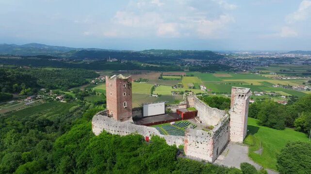 Castello di Romeo set up for an event in Montecchio Maggiore, Juliet's Castle watchtowers