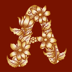 Floral alphabet letter A-Z hand drawn Illustration, Decorative botanical typography for coloring Pages and creative design.Set of flower alphabet.Line art and doodle for t-shirt.Elements with flower.