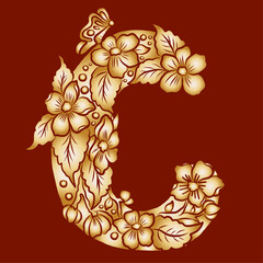 Floral alphabet letter A-Z hand drawn Illustration, Decorative botanical typography for coloring Pages and creative design.Set of flower alphabet.Line art and doodle for t-shirt.Elements with flower.