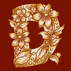 Floral alphabet letter A-Z hand drawn Illustration, Decorative botanical typography for coloring Pages and creative design.Set of flower alphabet.Line art and doodle for t-shirt.Elements with flower.