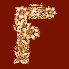 Floral alphabet letter A-Z hand drawn Illustration, Decorative botanical typography for coloring Pages and creative design.Set of flower alphabet.Line art and doodle for t-shirt.Elements with flower.