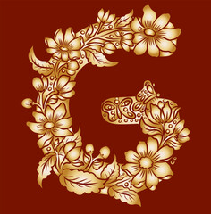 Floral alphabet letter A-Z hand drawn Illustration, Decorative botanical typography for coloring Pages and creative design.Set of flower alphabet.Line art and doodle for t-shirt.Elements with flower.