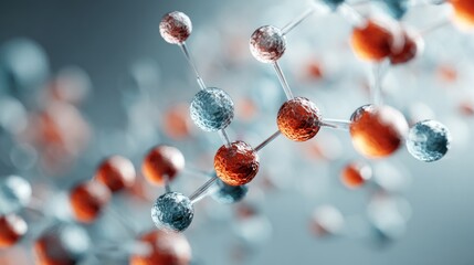 Detailed representation of molecular structure in vivid orange and blue shades