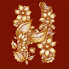 Floral alphabet letter A-Z hand drawn Illustration, Decorative botanical typography for coloring Pages and creative design.Set of flower alphabet.Line art and doodle for t-shirt.Elements with flower.