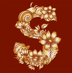 Floral alphabet letter A-Z hand drawn Illustration, Decorative botanical typography for coloring Pages and creative design.Set of flower alphabet.Line art and doodle for t-shirt.Elements with flower.