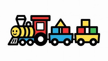 Fototapeta premium Colorful Toy Train with Blocks on White.