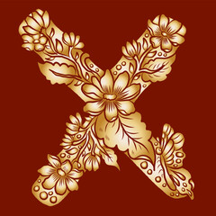 Floral alphabet letter A-Z hand drawn Illustration, Decorative botanical typography for coloring Pages and creative design.Set of flower alphabet.Line art and doodle for t-shirt.Elements with flower.