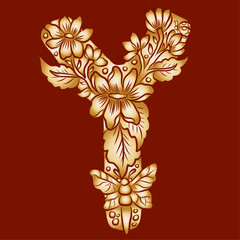 Floral alphabet letter A-Z hand drawn Illustration, Decorative botanical typography for coloring Pages and creative design.Set of flower alphabet.Line art and doodle for t-shirt.Elements with flower.