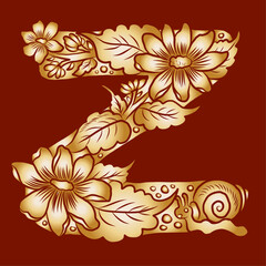 Floral alphabet letter A-Z hand drawn Illustration, Decorative botanical typography for coloring Pages and creative design.Set of flower alphabet.Line art and doodle for t-shirt.Elements with flower.