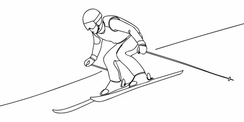 A minimalist line drawing of a skier in action on a snowy slope © Mityunjoy