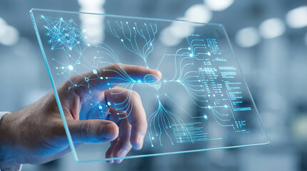 Digital interface displays brain data analysis with futuristic graphics and technology